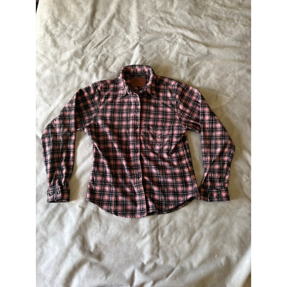 Outback Trading Co Pink Black Plaid Flannel Button Down Shirt Small